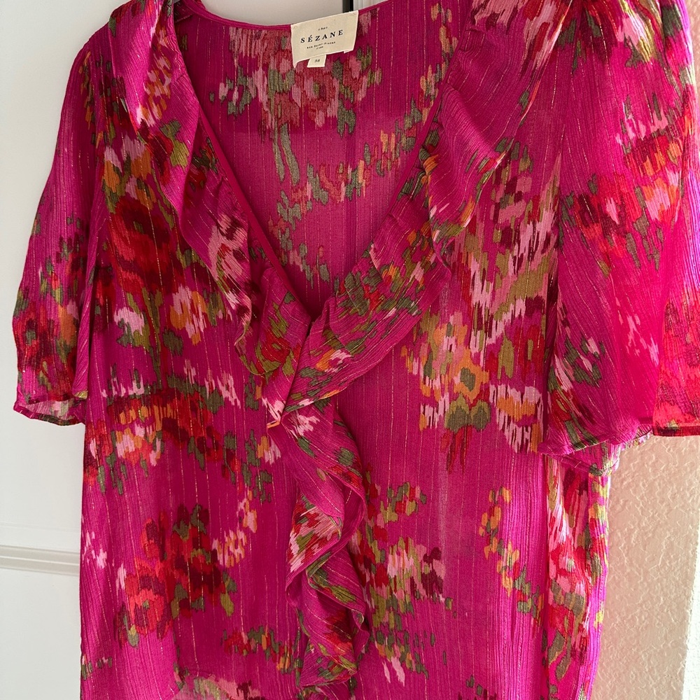 Sezane Jasmine Blouse Helena Fushia All Over - Size 6